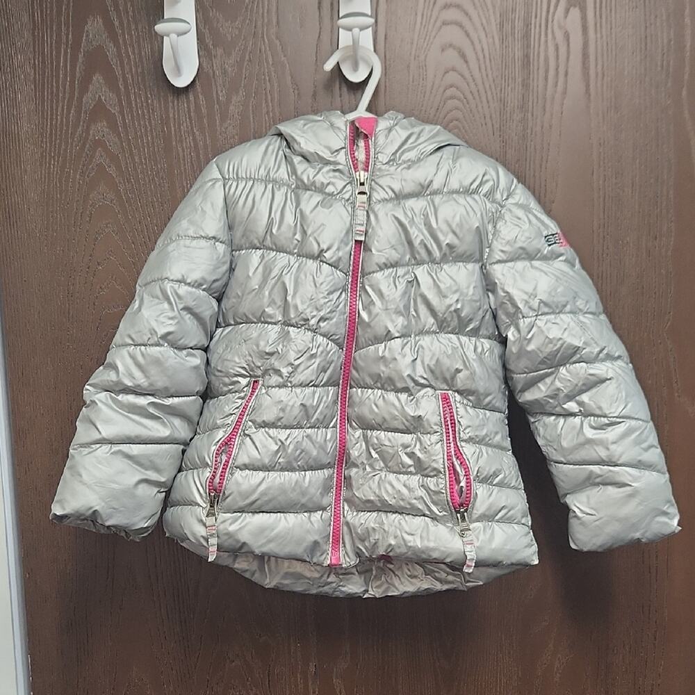32 Degrees Silver Puffer Jacket with Pink Zippers